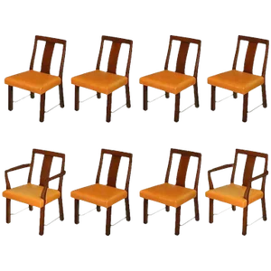 Eight Edward Wormley Mahogany, Leather and Brass Dining Chairs
