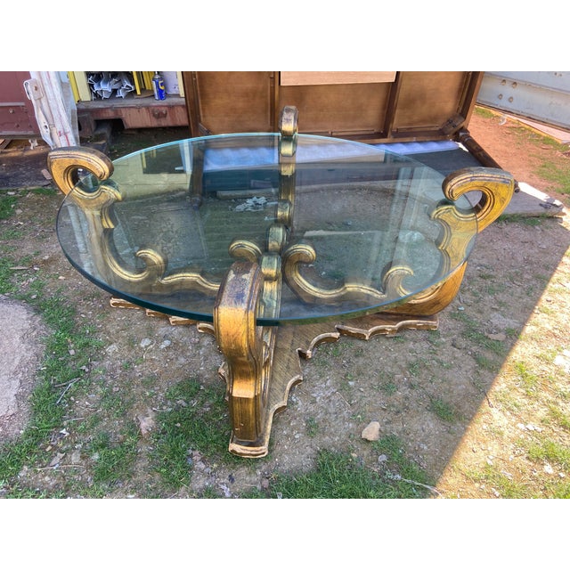 Gold Vintage Mid Century Rococo Gilt Coffee Table Hollywood Regency Era For Sale - Image 8 of 12