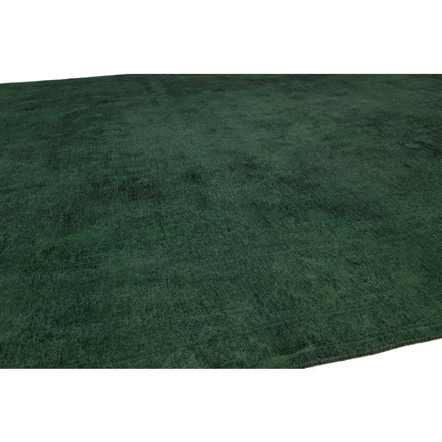 Vintage Overdyed Persian Green Wool Rug Features an Allover Design For Sale In New York - Image 6 of 11