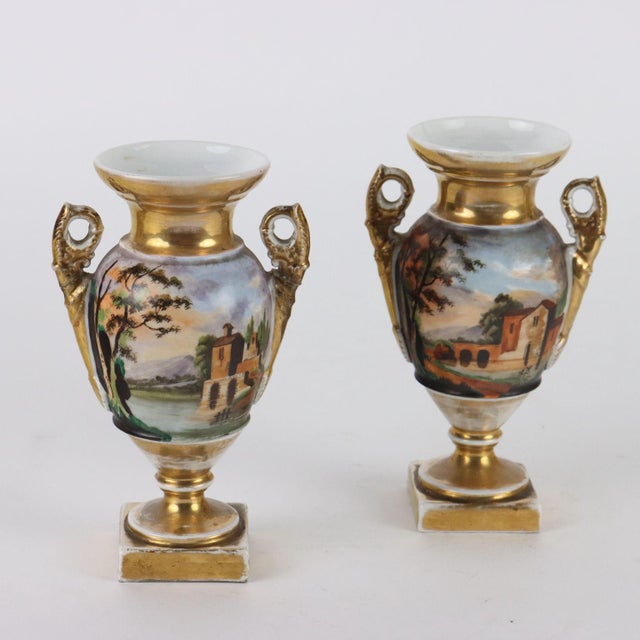 Gold Empire Style Porcelain Vases, Set of 2 For Sale - Image 8 of 12