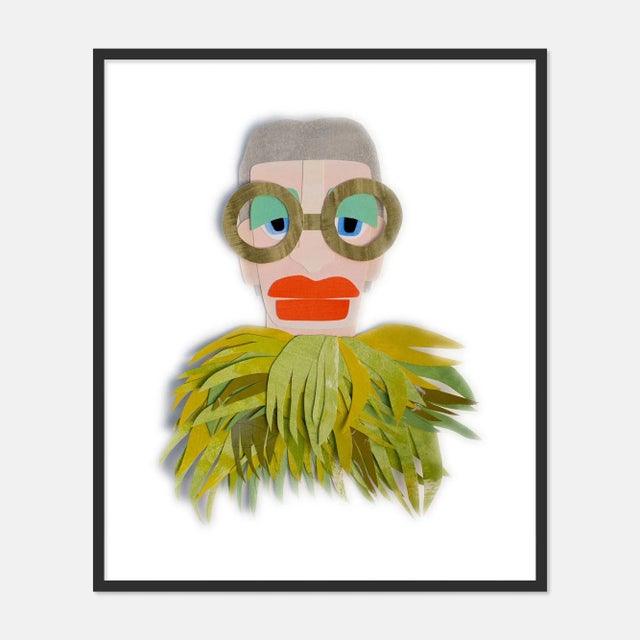 Contemporary Iris with Chartreuse Feathers by Melvin G in Black Framed Paper, Small Art Print For Sale - Image 3 of 3