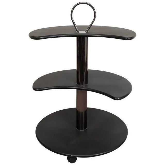 Wood Design Institute of America DIA Black Lacquered Circular Revolving Bar Cart For Sale - Image 7 of 10