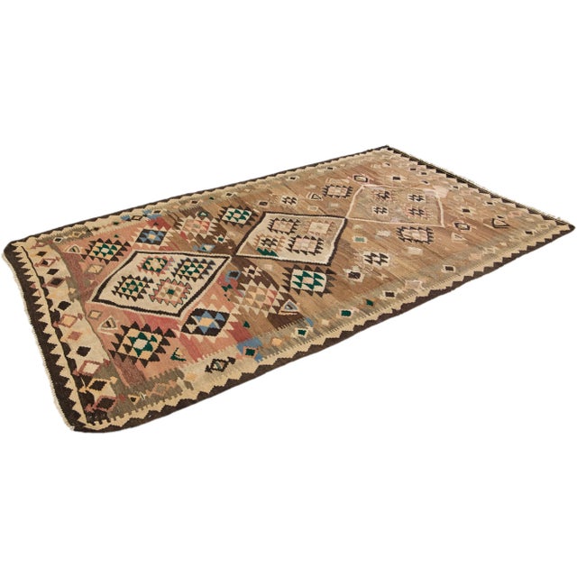 1960s Vintage Turkish Kilim Beige Handmade Tribal Wool Rug For Sale - Image 9 of 10