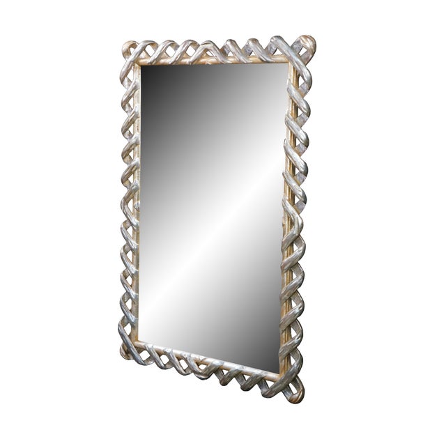Vintage Eichholtz rectangular wall mirror from the Casone collection featuring a distinctive interlocking, open-lattice...
