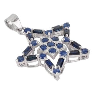 Celestial Mosaic Pendant With Natural Sapphire in Sterling Silver For Sale