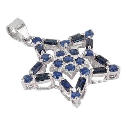 Celestial Mosaic Pendant With Natural Sapphire in Sterling Silver For Sale