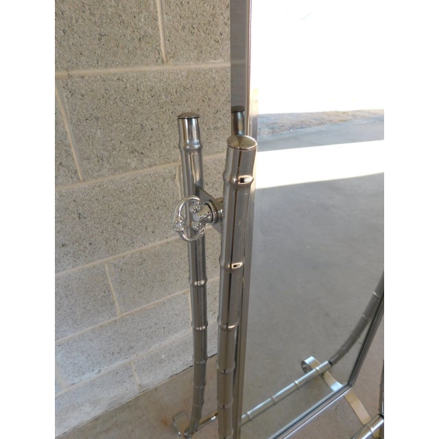 Ornamental & Decorative Materials Vintage Chrome Frame Faux Bamboo Cheval Floor Mirror For Sale - Image 7 of 12