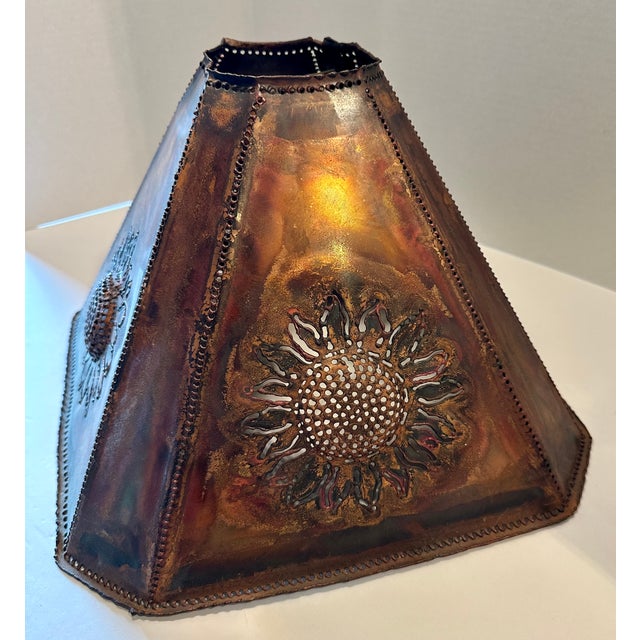Bernard Collin Signed Handcrafted Pierced Copper Sunflower Table Lamp For Sale - Image 11 of 15