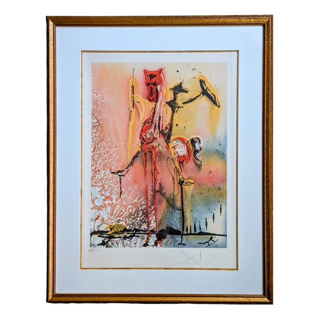 Salvador Dali, Don Quichotte, Original Hand Signed Color Lithograph and Relief on Paper, 1983 For Sale