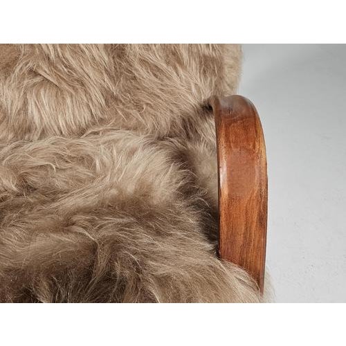 Brown H269 Chairs in Long Hair Mongolian Sheepskin by Jindrich Halabala, 1930s, Set of 2 For Sale - Image 8 of 11