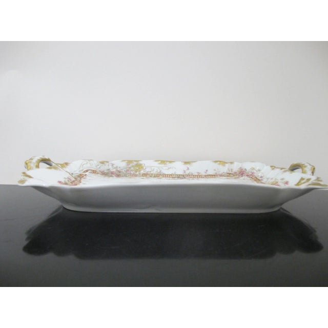 Limoges, France Haviland Limoges Pink Yellow & Gold Flower 13 1/4" Serving Tray Dish W/Handles For Sale - Image 4 of 6
