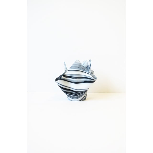 2000 - 2009 Venini Style Black and White Art Glass Vase Handkerchief For Sale - Image 5 of 12