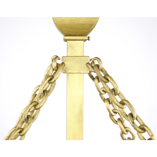 Mid 20th Century Arts & Crafts Figural Stained Glass Rectangular Brass Pendant Light For Sale - Image 11 of 14