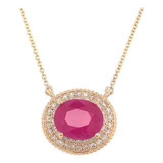 Ruby Diamond Necklace 14k Gold 18" 5.06 TCW Certified For Sale