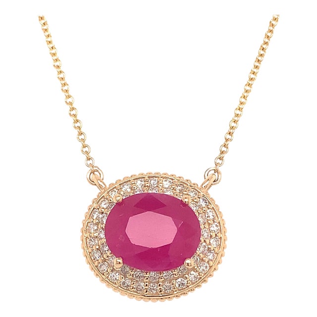 Ruby Diamond Necklace 14k Gold 18" 5.06 TCW Certified For Sale