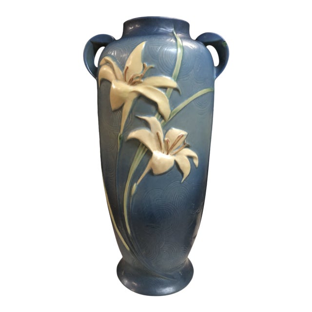 1940s Roseville Blue Zephyr Lilly Large Vase For Sale
