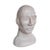 A large hand-sculpted bust of a man. Created from white clay, this piece is life-size and depicts a man who stares off...