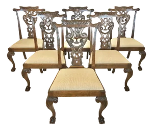 Set of Six 19th Century Carved Oak Georgian Style Chairs