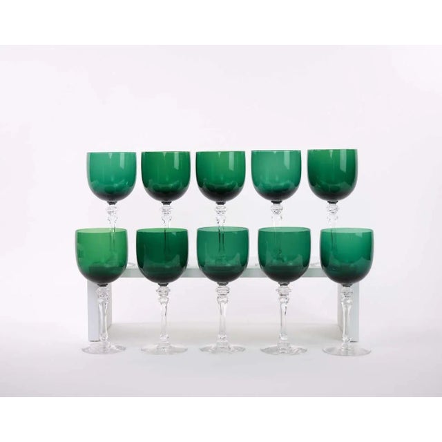 Early 20th Century Holiday Green Crystal Tableware / Barware Service / 14 People For Sale - Image 5 of 13