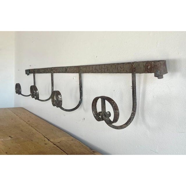 Antique Hand-Forged Iron Coat Rack With Scroll Hooks For Sale - Image 4 of 9