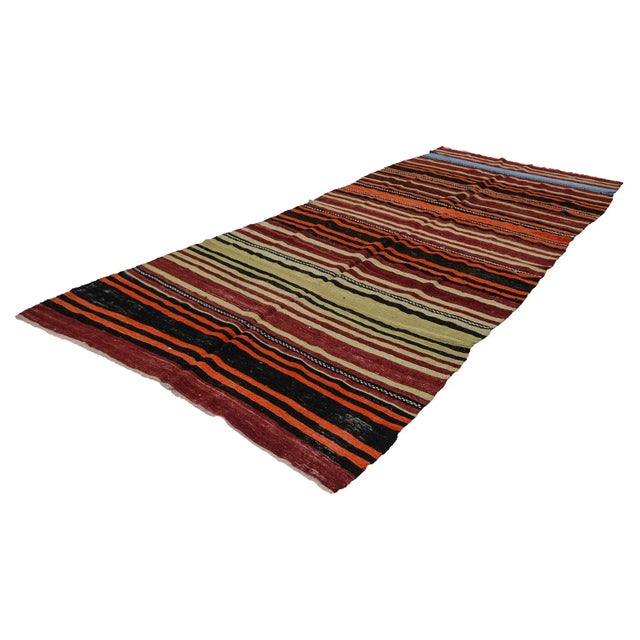 Traditional Striped Handwoven Vintage Kilim Rug- 5′7″ × 12′2″ For Sale - Image 3 of 7