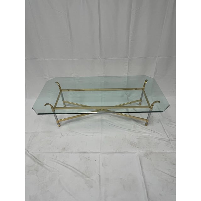 Brass Chrome and Glass French Coffee Table For Sale In New York - Image 6 of 6
