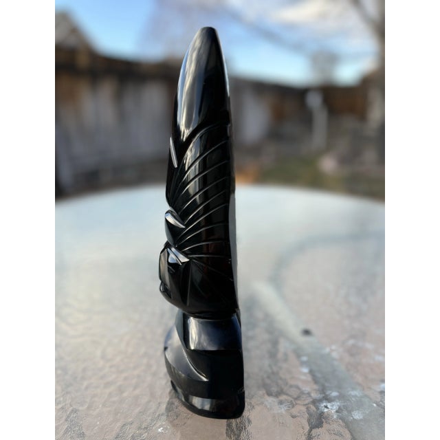 1950s Extra Large Obsidian Aztec Style Carving For Sale - Image 4 of 5