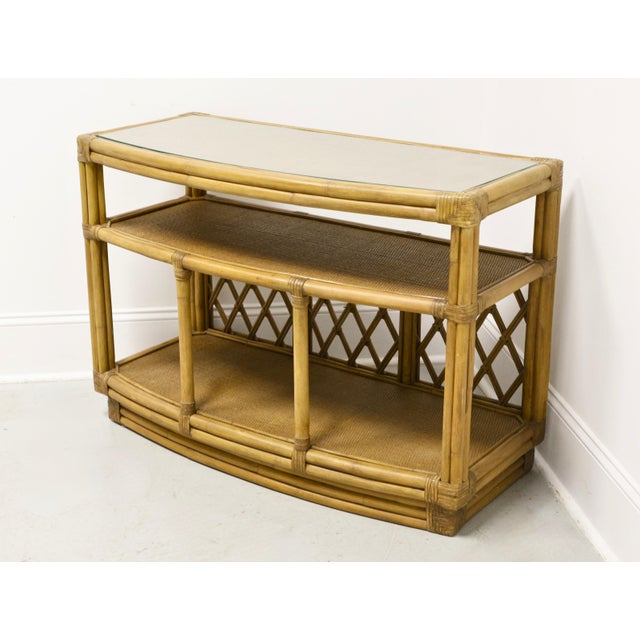Asian Late 20th Century Faux Bamboo, Cane & Rattan Asian Inspired Bowfront Console Table For Sale - Image 3 of 8