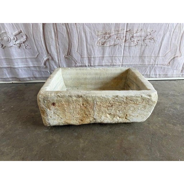 Farmhouse Antique Hand-Carved Stone Farmhouse Sink Basin With Rustic Architectural For Sale - Image 3 of 11