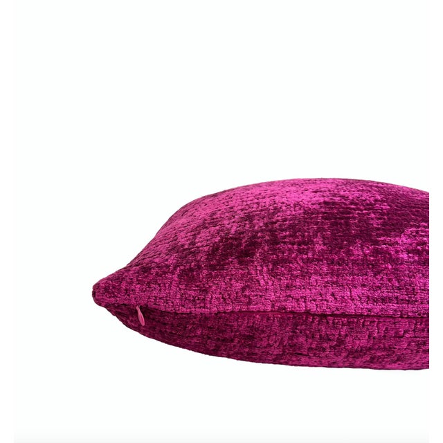 Modern Magenta Chenille 20x20 Throw Pillow With Feather Down Insert For Sale - Image 3 of 6