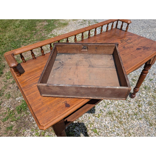 Antique Railroad Depot Desk With Spindle Gallery Cherry and Ash Wood 1900s For Sale - Image 10 of 17