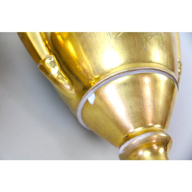 Pair of Old Paris Gilt Porcelain Decorative Vases With Romantic Scenes For Sale - Image 12 of 14