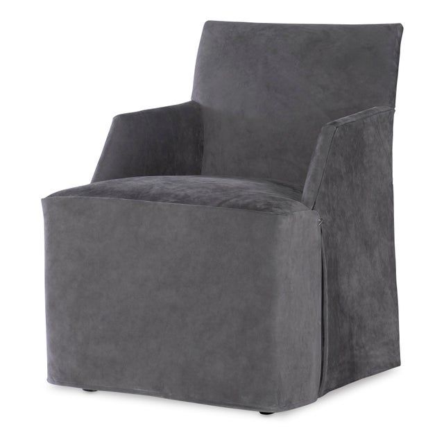 Tara Shaw for Century Furniture Stefano Skirted Chair - Charcoal Suede For Sale In Charlotte - Image 6 of 6