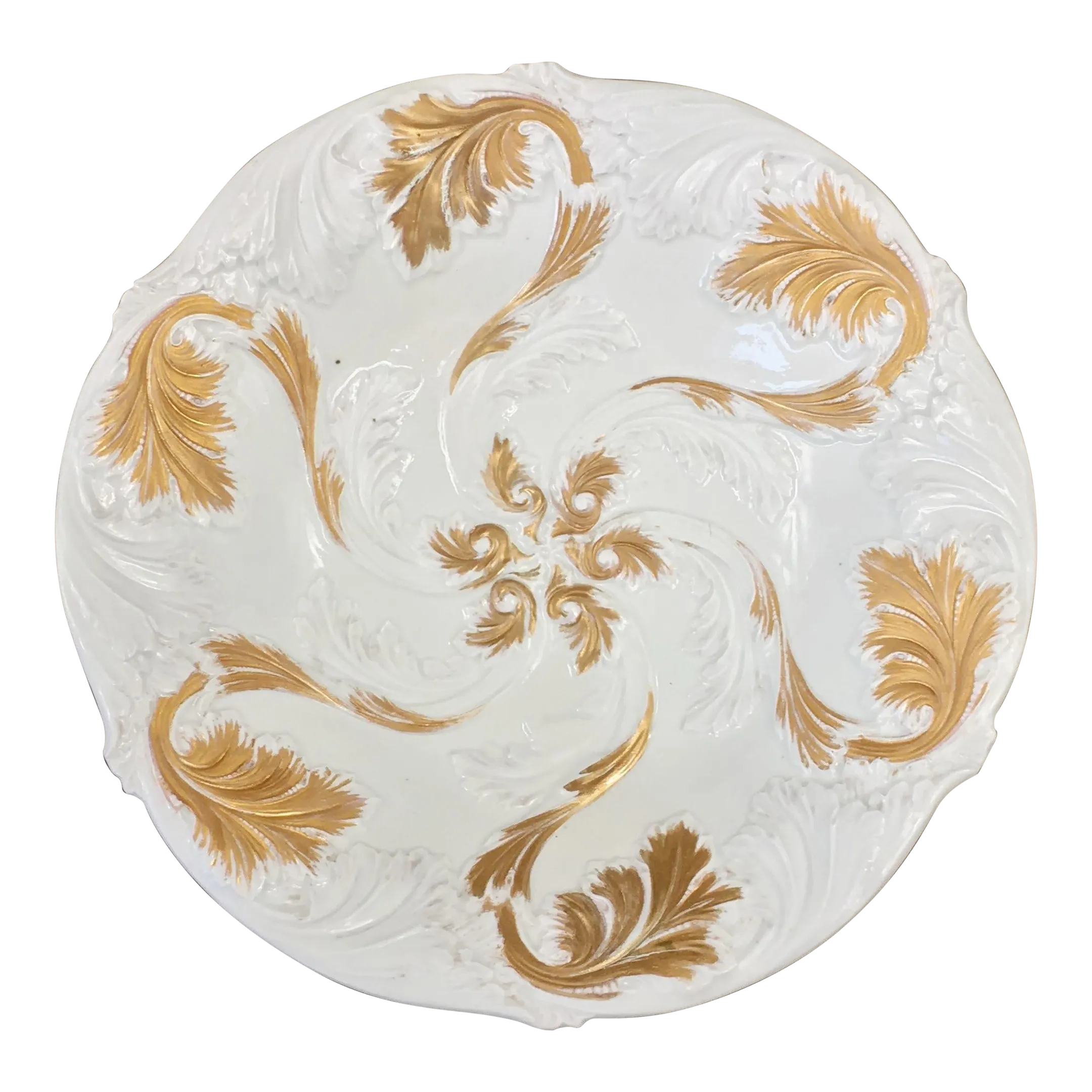 Large Antique Meissen Porcelain Relief Gilt Decorated Plate/Bowl
