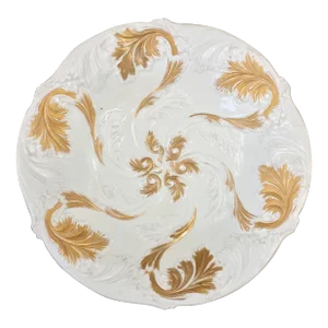 Large Antique Meissen Porcelain Relief Gilt Decorated Plate/Bowl (Germany, Mid 1800s)