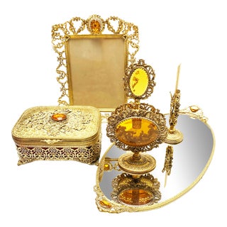 Mid-Century Ormolu-Style Italian Vanity Set - 6 Pieces For Sale