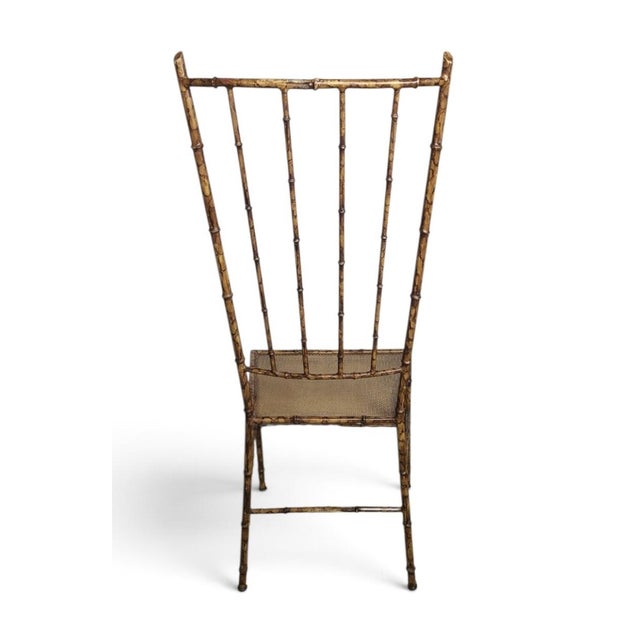 Vintage 1970s Italian Hollywood Regency Style Brown-Gold Metal Faux Bamboo Side Chair For Sale In Chicago - Image 6 of 7