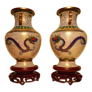 Early 20th Century Chinese Cloisonné Dragon Vases - Set of 2 For Sale
