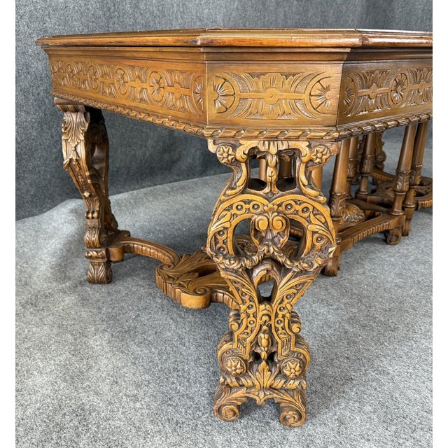 Late 1800’s European Made Heavily Carved Burled Walnut Dining Table For Sale In Raleigh - Image 6 of 12