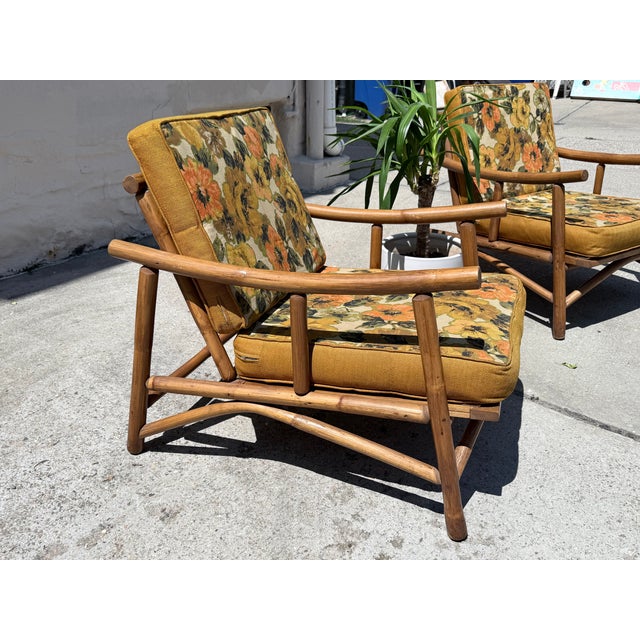 Mid-Century Modern Pair of Vintage Rattan Bamboo Armchairs by Crown Casual Furniture Corp. For Sale - Image 3 of 11