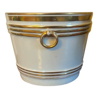 Antique 19th Century Vienna Porcelain Gold & White Cachepot Flower Pot Planter Jardiniere For Sale