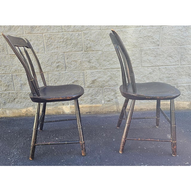 Pair of 19th Century Early American Ebonized and Decorated Side Chairs For Sale - Image 4 of 7