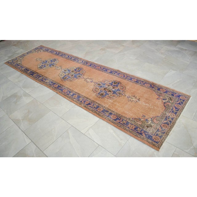 Traditional Traditional Design Distressed Oushak Runner Rug Faded Colors Low Pile - 2'12″ X 10'10″ For Sale - Image 3 of 10