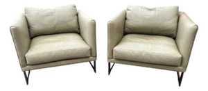 Pair Milo Baughman Thayer Coggin 989-103 T-Back Chrome Leather Cube Chairs