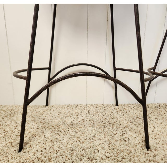 Mid Century Barstools Attributed to Arthur Umanoff Wicker and Iron Pair For Sale In Orlando - Image 6 of 9