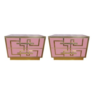 Pink Bedside Tables in Birch Wood and Brass from Justfurnituress SRL, Set of 2 For Sale
