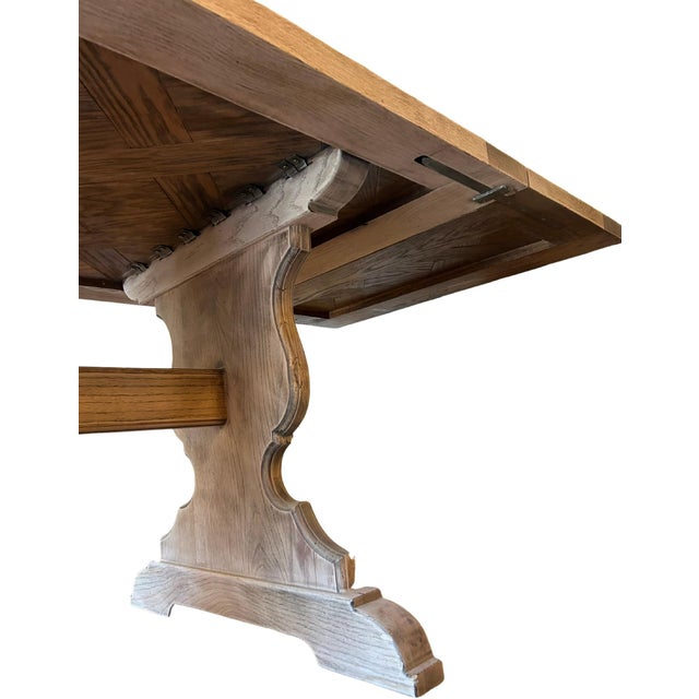 Vintage Oak Trestle Dining Table For Sale - Image 4 of 10