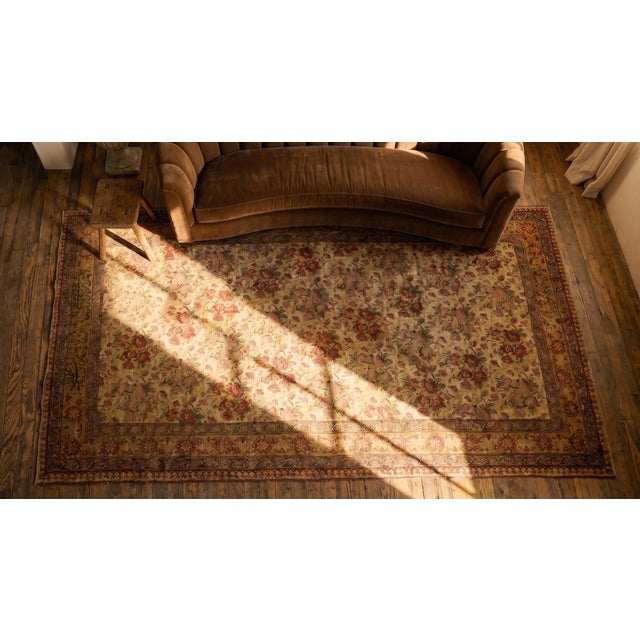 Textile 1850s Ivory Floral Antique Persian Ashar Rug 4' 4" X 7' 3" Handknotted Wool Carpet For Sale - Image 7 of 9