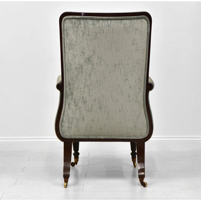 Wood Antique Regency Mahogany & Designers Guild Velvet Lyre-Shaped Armchair in the Style of Gillows Manner For Sale - Image 7 of 11