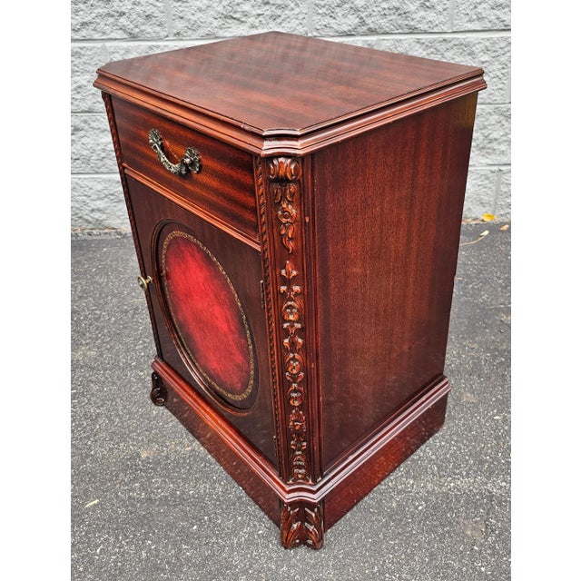 Pair Regency Magogany Tooled Leather Inset Front Side Cabinets For Sale - Image 4 of 11